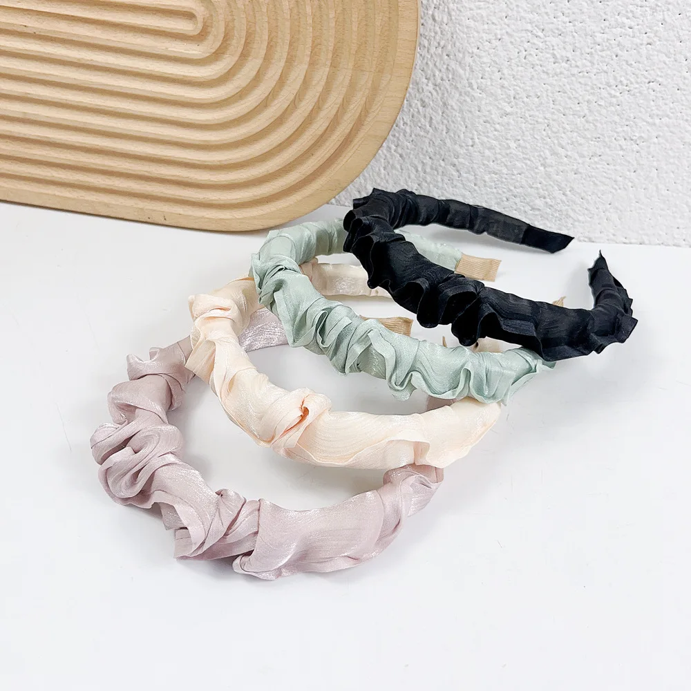 

New Style Pleated Wide Solid Color Hair Band Retro Headbands For Women Girls Hair Accessories 2023