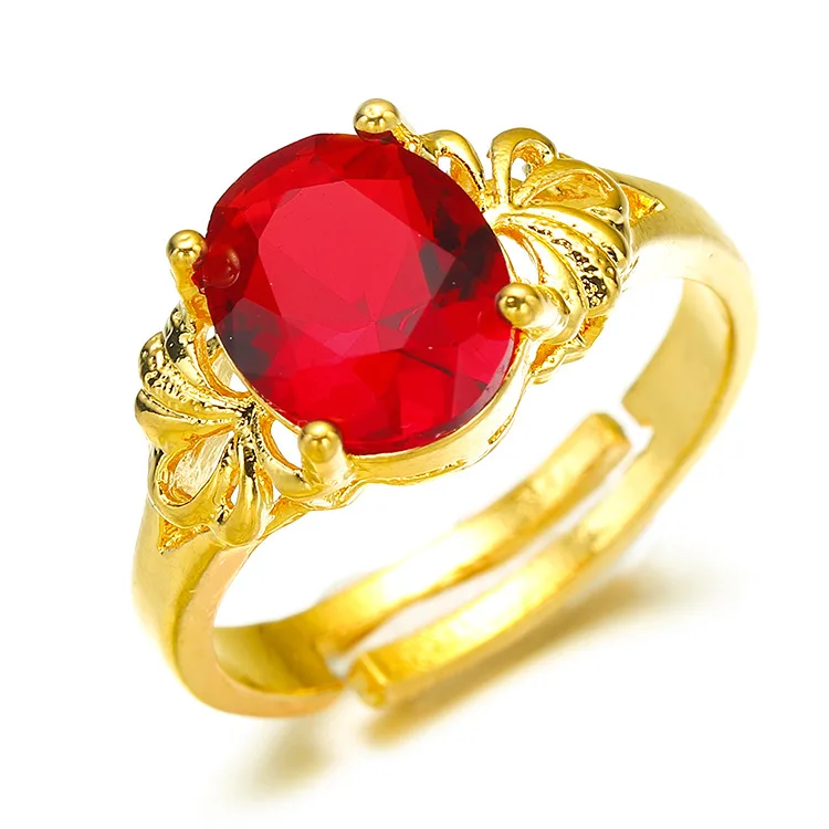 

Fashion New Ring Red Zircon Brass Gold Plated Jewelry Vietnam Sand Gold Jewelry Send One Piece To Girlfriend
