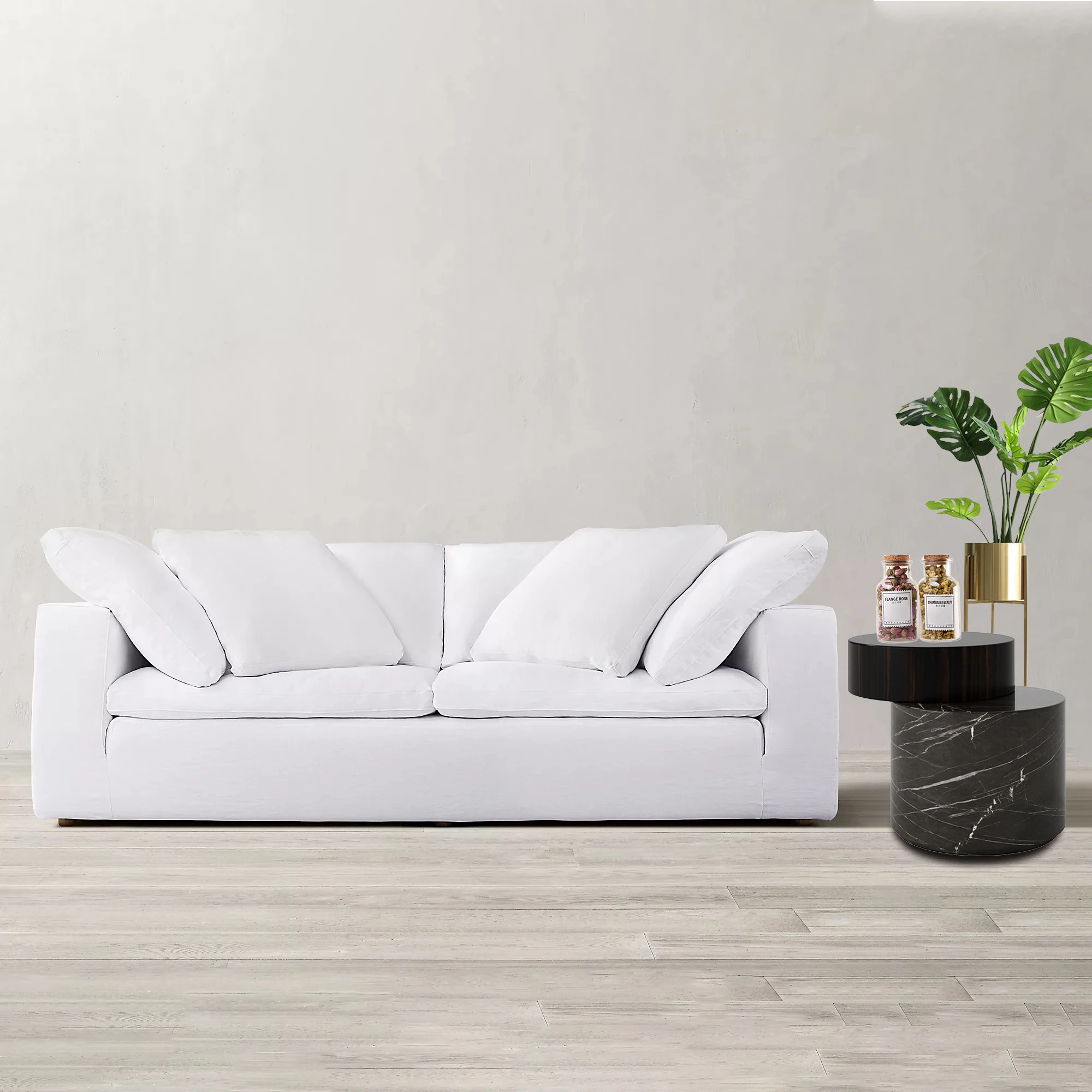 

Modern Velvet Upholstered Fabrics Sofa White and Cream Loveseat Couch with Armrest Living Room 2 Seater Sofas