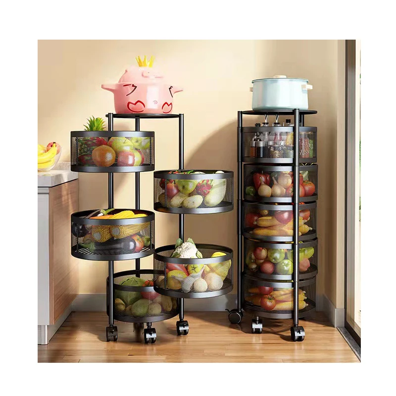 

Kitchen Rotating Round Vegetables Free Installation Fruit Storage Box Movable Floor 5 Layers Storage Rack