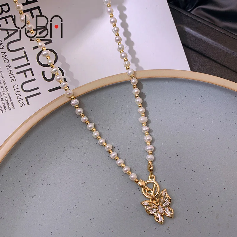

Hot Selling High Quality Gold Plated Pendant Necklace Luxury Pearl Zircon Butterfly Pendant Necklace For Women