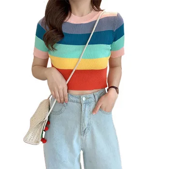 

Wholesale O-neck Short-sleeved Women T-shirt Female T-shirt 2020 New Casual T-shirt knit top sweater