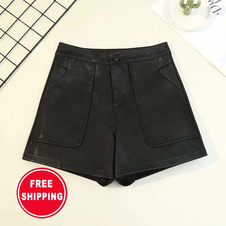

New Products Women Casual Pocket PU Leather High Waist Shorts