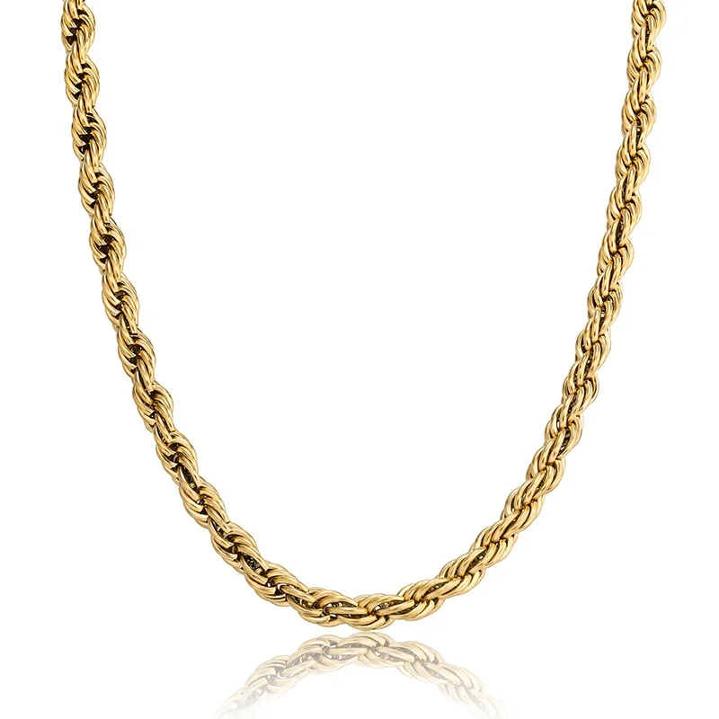 

14k Real Gold Plated 8 MM Stainless Steel Mens Womens Necklace Twist Rope Chain, Picture shows