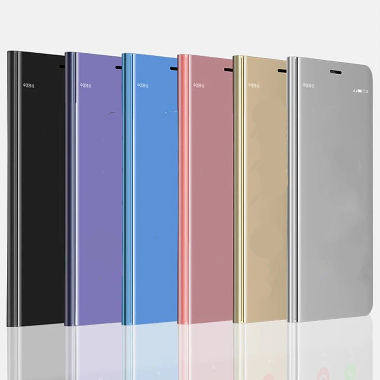 

Factory direct sale wholesale mirror window standing stents hard pc pu leather flip cover phone case for huawei honor 7c, Black, blue, golden, green, pink, purple, silver