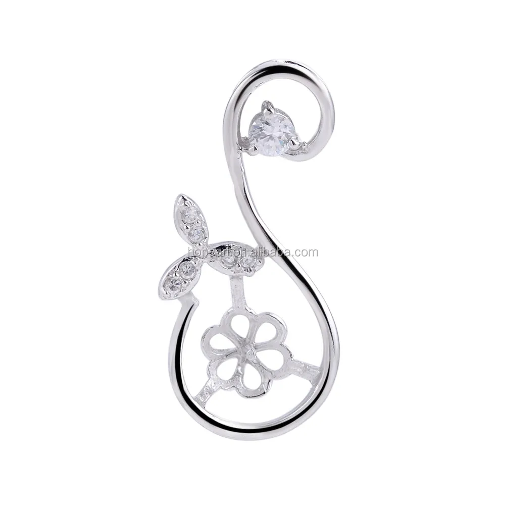 

SSP243 Cubic Zirconia Pearl Findings 925 Sterling Silver Swan Pendant