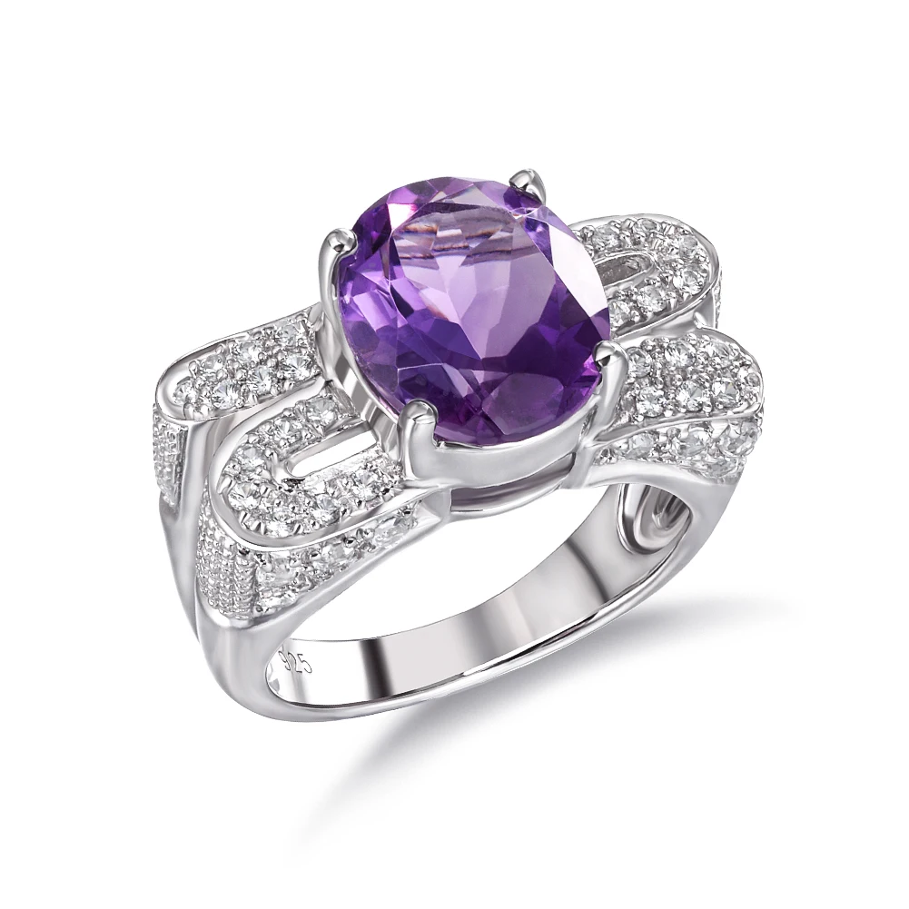 

Trendy 925 Sterling Silver Ring handmade women ring Natural Amethyst Wedding Ring Jewelry