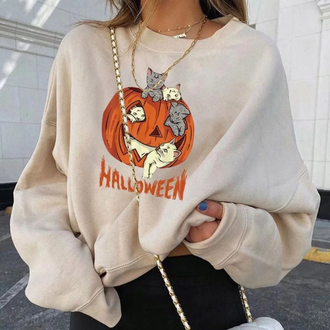 

2021 New Halloween Pumpkin Print Sweatshirt Women Long Sleeve Pullover Streetwear Hoodies autumn loose Oversize hoodies