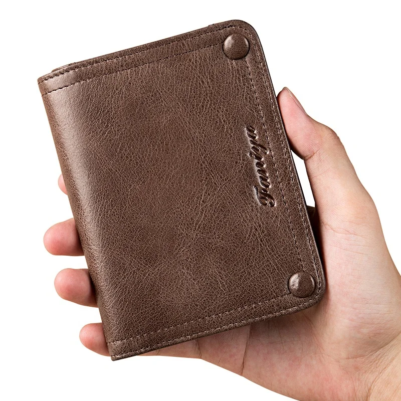 

Cool Simple Cow Leather RIFD Snap Closure Skinny Bifold Men Wallets Leather