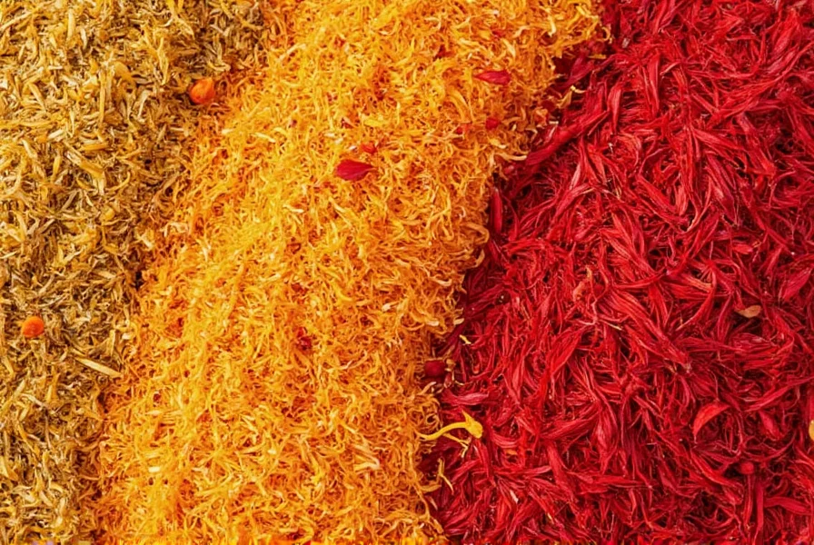 Close-up of saffron threads displayed in glass jars at a Milwaukee specialty spice shop