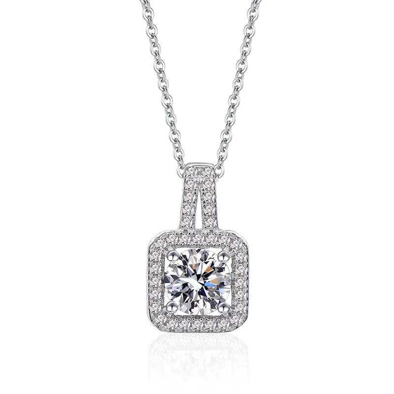 

Crystal Diamond Proposal Jewelry 925 Sterling Silver Necklace White Gold Square Moissanite Necklace Women