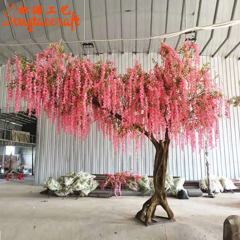 

Wholesale Indoor 4M Home Decor Ceiling Flower Tree Plant Artificial Wisteria Blossom Trees For Wedding Wall