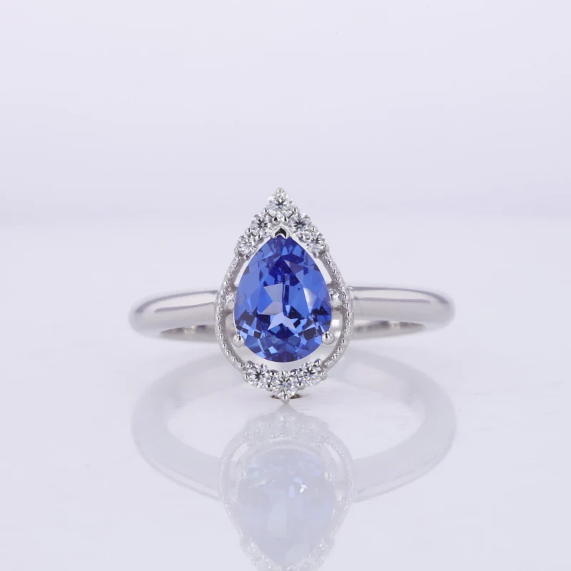 

Starsgem 10K Solid White Gold Lab grown sapphire Halo moissanite Engagement ring