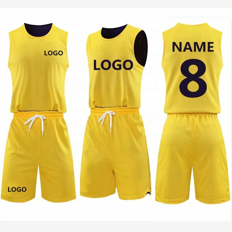 

Yellow purple two layers men basketball jersey design blank reversible basketball jerseys shorts high quality basketball uniform, White red yellow blue black