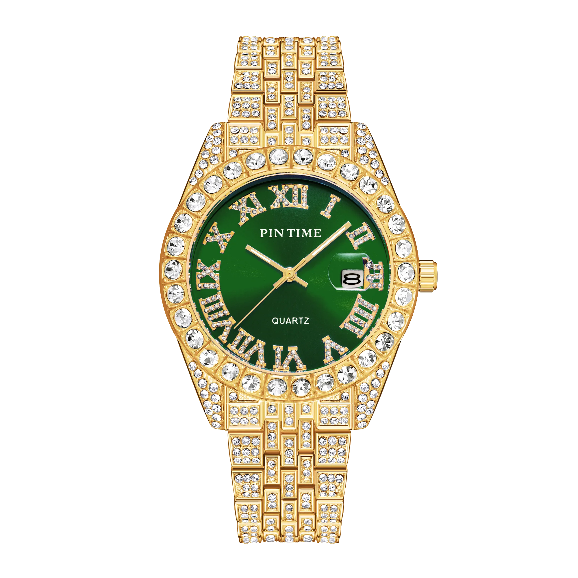 

Factory Bling Green Dial Silver Plating Hip Hop Bust Down Wrist Watch Shining Diamond Iced Out Baby Pink Women Quartz Watches