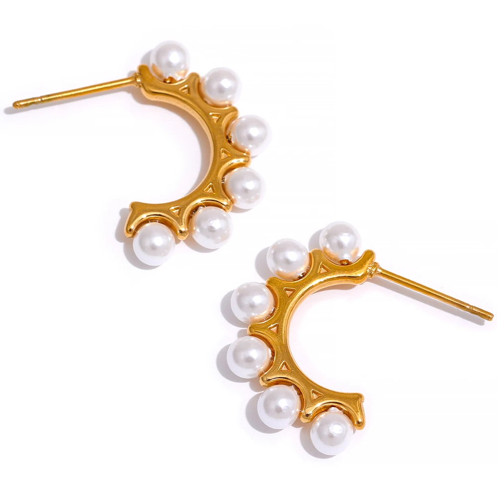 

JINYOU 1388 Temperament Imitation Pearls Stainless Steel Chic Stud Earrings 18K Gold Plated Women Elegant Charm Fashion Jewelry