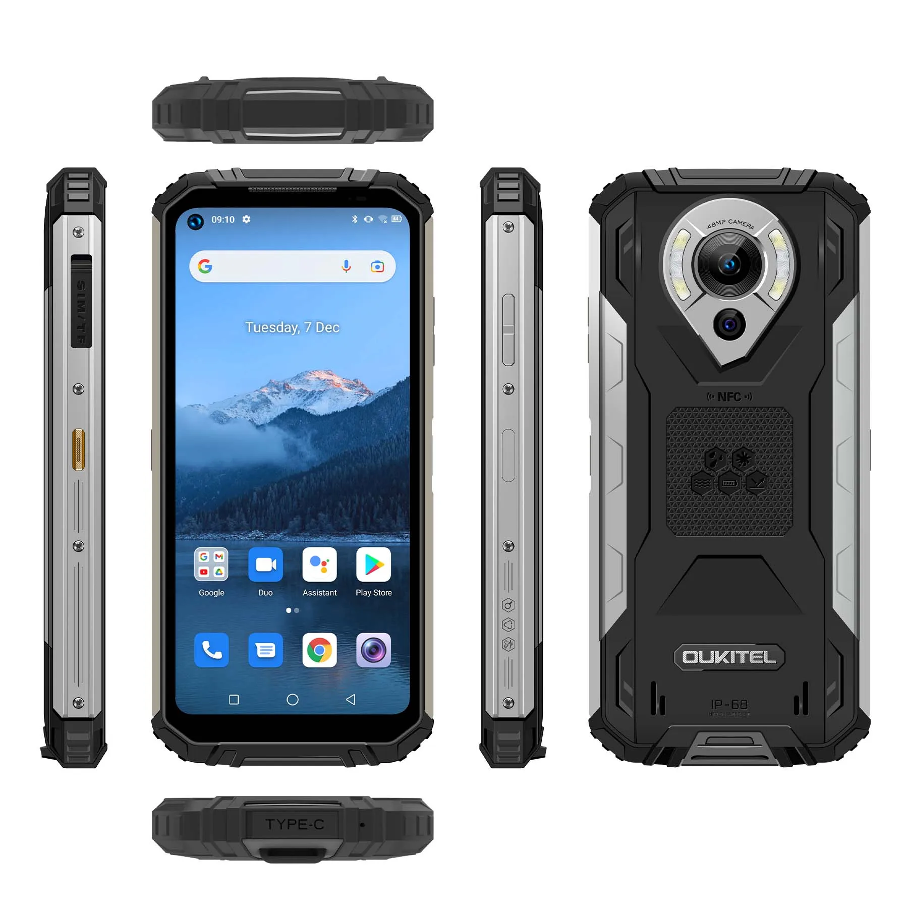 

OUKITEL WP16 10600mAh 8GB+128GB Rugged Phone 6.39'' HD+ 20MP Night Vision Cellphone Helio P60 Octa Core Android 11 Smartphone, As picture
