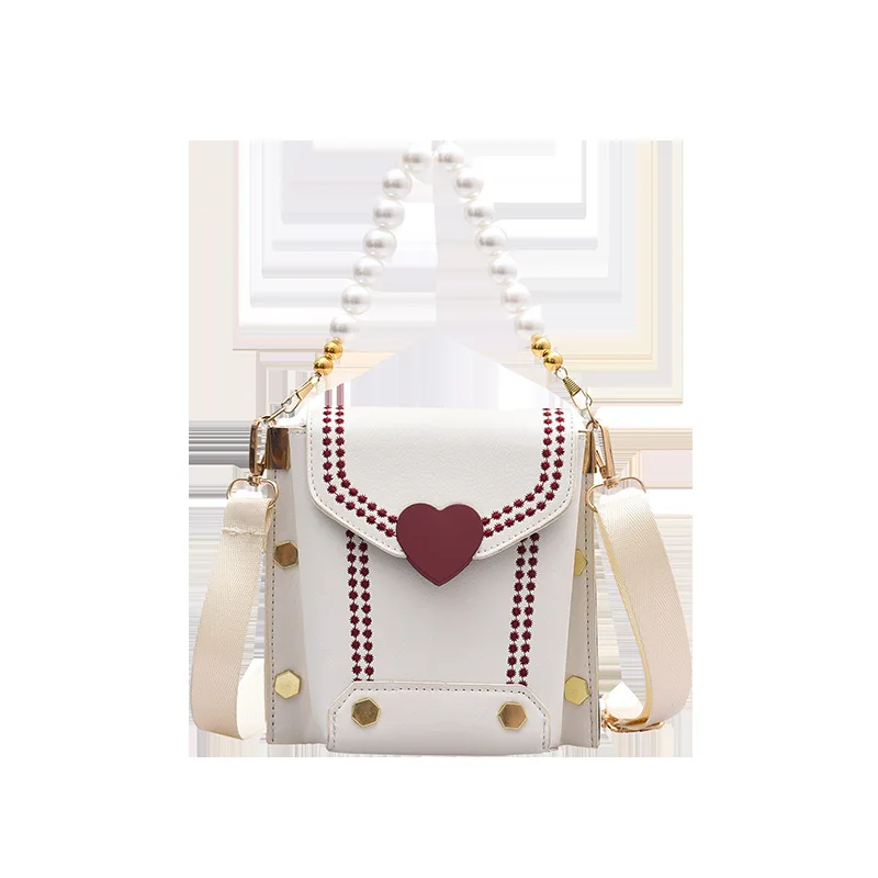 

Net red tide ins texture wide shoulder strap rivet single shoulder messenger small square bag, Black