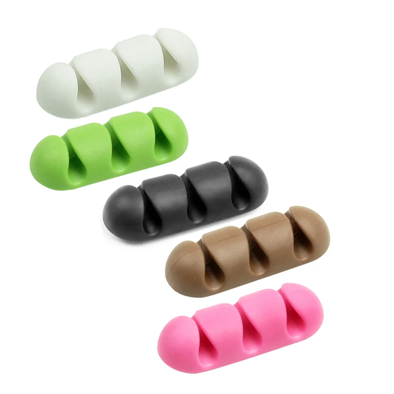 

Silicone USB Cable Organizer 3 Holes Desk Cables Protect Bobbin Winder Earphones Cable Wire Cord Holder Click Factory Wholesale, Black/ white / green/ pink/ brown