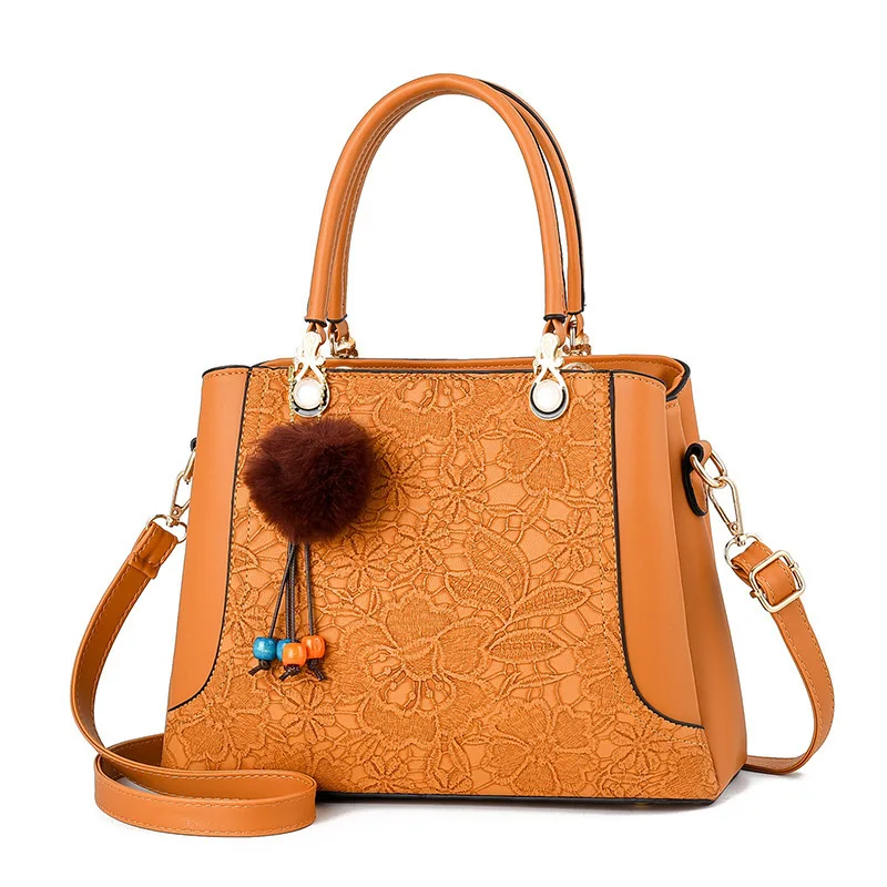 

Luxury High Quality Women Large Capacity Round Pendant Embroidery Sac A Main Pu Leather 3D Emboss Shoulder Handbag