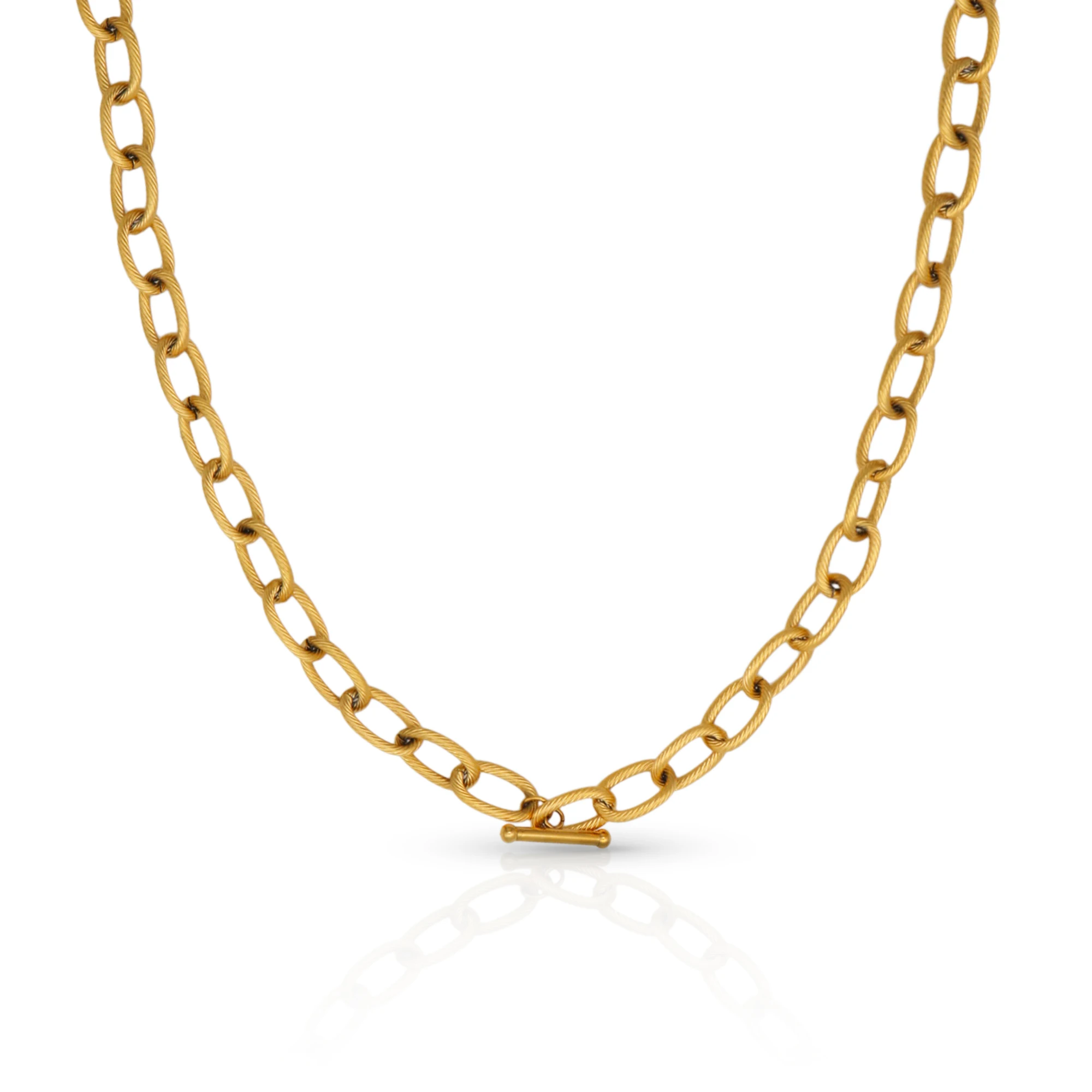 

Chris April in stock 316L stainless steel PVD gold plated water resistant chunky T-bar chain necklace