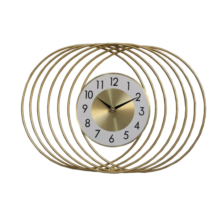 

Wrought Iron Modern 3d Home Decoration Double Circle Across Gold Wall Clock for Home and Hotel