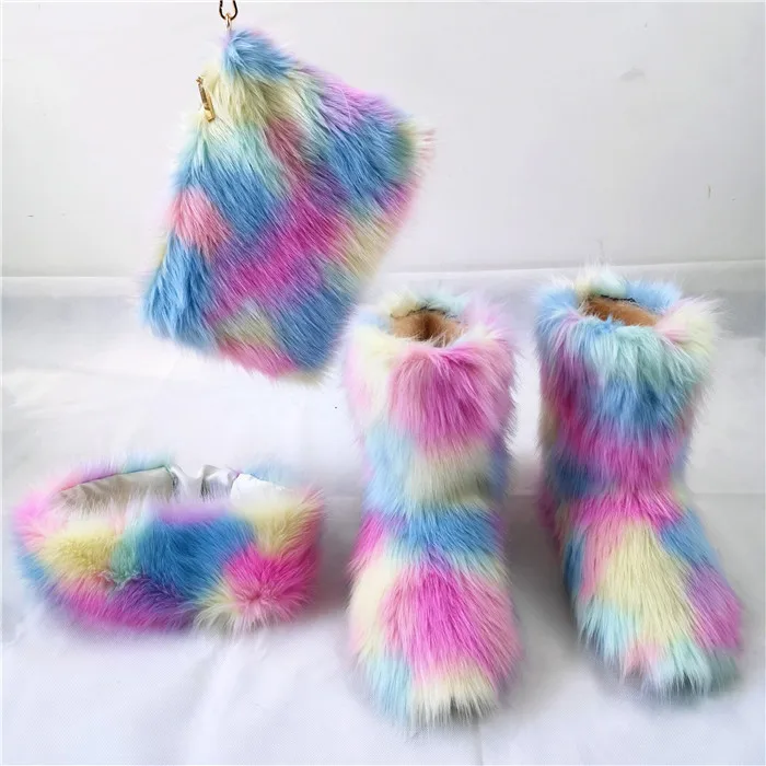 

factory direct wholesale fur winter boots fur boots with fur purse women snow boots, Customized color