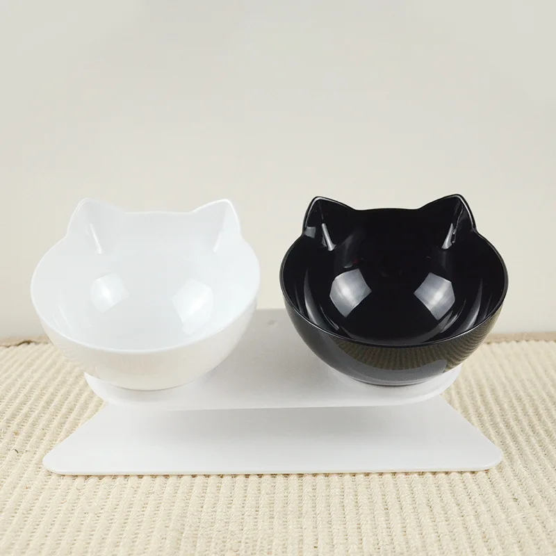 

A3756 Home Pets Feeder Durable Round Small Dog Cat Food Twin-bowls Round Single Plastic Double Pet Bowl, Multi colour