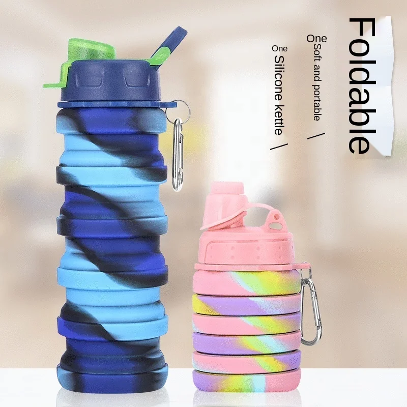 

silicone foldable sports kettle new handle cover camouflage outdoor fitness portable folding water Cup