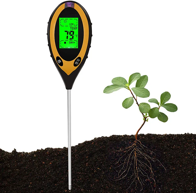 

New 4 IN 1Digital PH Meter Soil moisture meter Monitor Temperature Sunlight Tester For Gardening Plants Farming With LCD Display