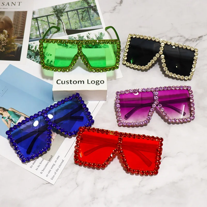 

Custom Fashion Oversized Shades Sunglasses Wholesale Women Men 2021 Micro Set Diamonds Sun Glasses Sunglasses, 18 colors