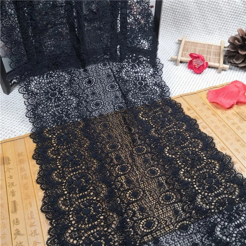 

Width 20CM Sexy black elastic lace accessories decorative hollow out For dress fabric, Dyeable