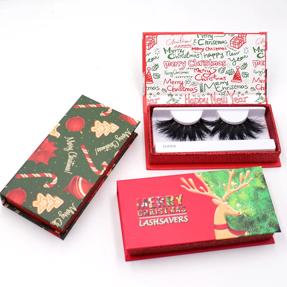 

false lashes3d wholesale vendor 25mm luxury 3d mink fur eyelash vendor customized logo Christmas lashes boxes, Natural black