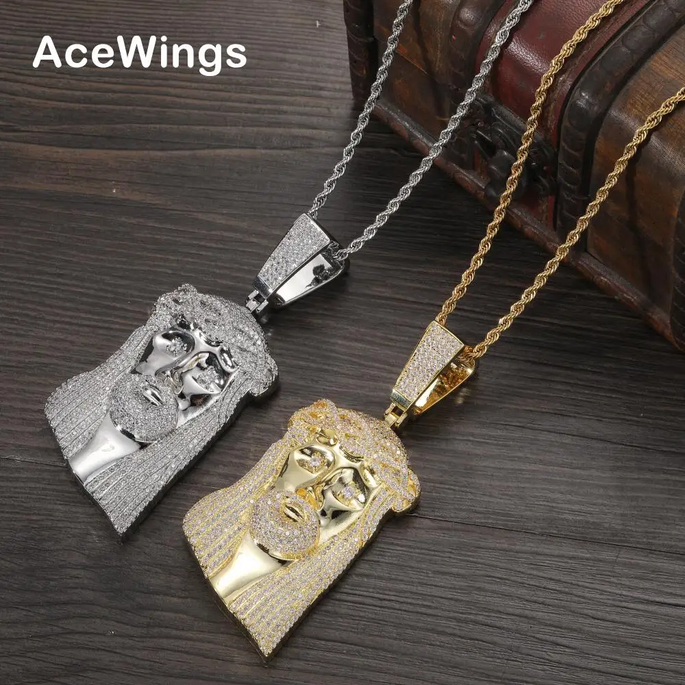 

CN382 Brass Setting CZ Hip Hop Pendant Micro pave CZ stones Jesus pendent necklaceJewelry for men and women