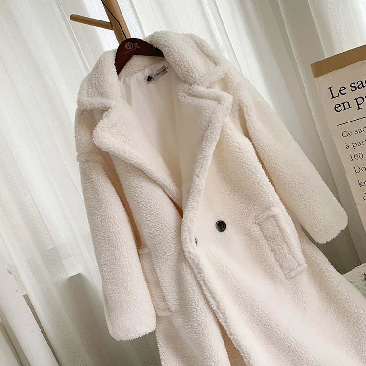 

hx8813 Fashion Outerwear Long Style Thick Warm Teddy Faux Fur Lamb Coat For Women And Girls