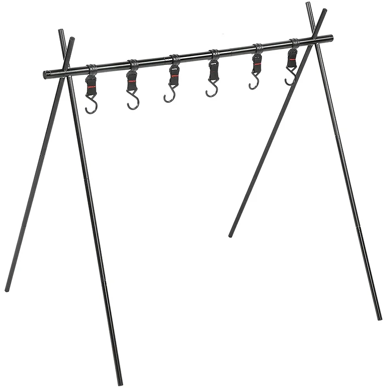 

Outdoor Camping Folding Hanging Racks Triangular Clothes Camp Cookware Rack Stand Camping Accessory, Black