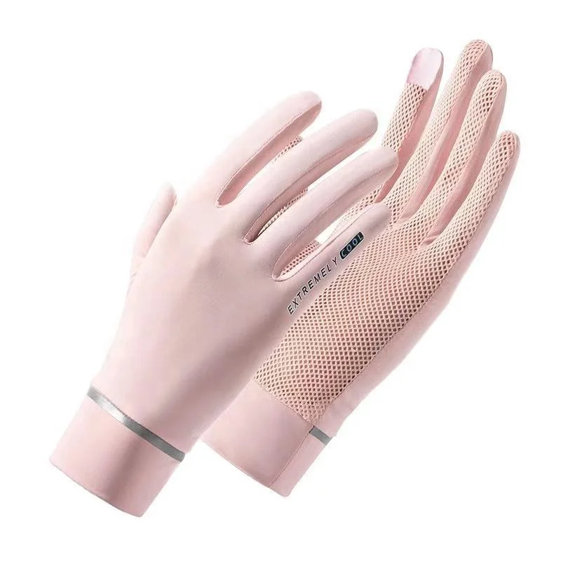 

Summer Adult Ice Silk Full Finger Breaking Breathable Ladies Riding Gloves Outdoor Cycling Touch Screen Bike Sunscreen Gloves, 8 color to be choosed