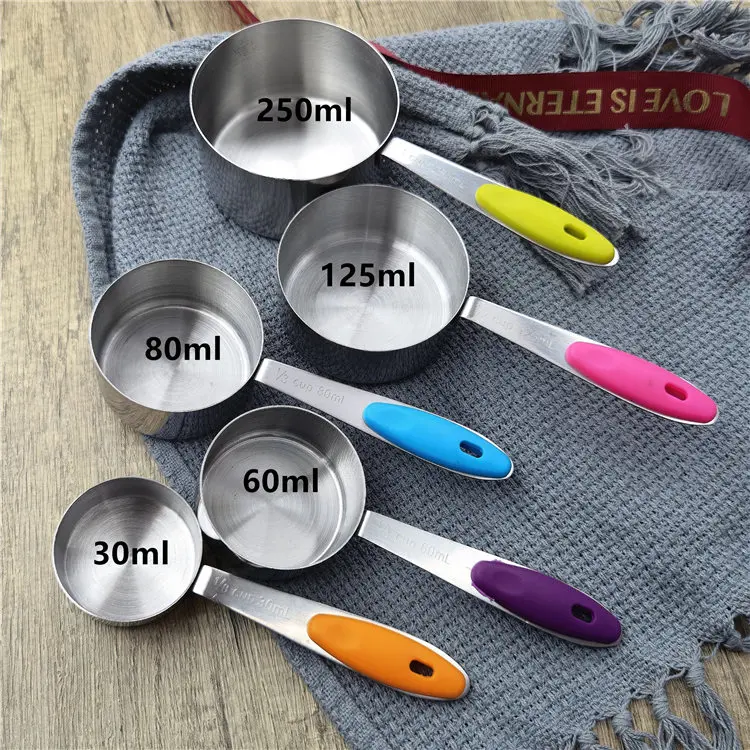 

amazons best sellers stainless steel measuring cup 30ml 60 80 125 250 measure cup color handle measuring cups and spoons, Silver
