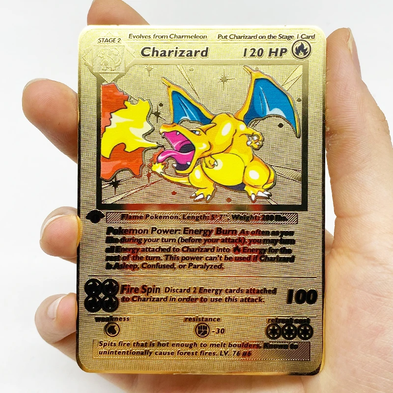 

Original Charizard Charmander Charmeleon Pikachu Gold Metal Pokemon Cards 1st edition New Trading Cards Game
