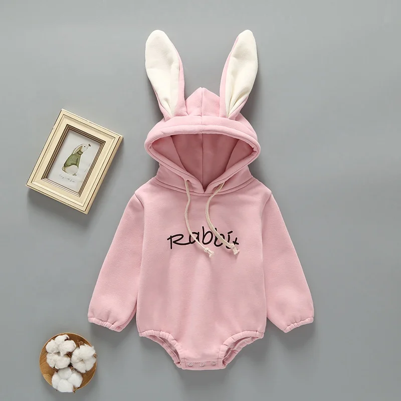 

Hoodie Cute Animal Rabbit Knitted Bodysuit Long Sleeve Newborn Baby Clothing Rompers Winter Baby Romper