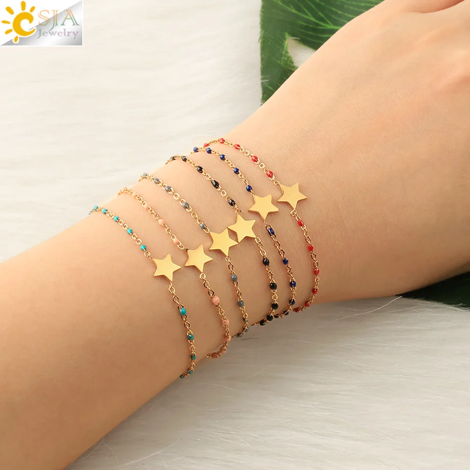 

CJSA 2020 new stainless steel gold plated star charm miyuki bead link bracelet for women girls S417