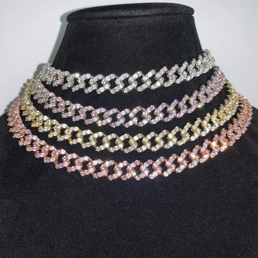 

Foxi full cz cubic zirconia jewelry men women diamond necklace hip hop cuban link chain