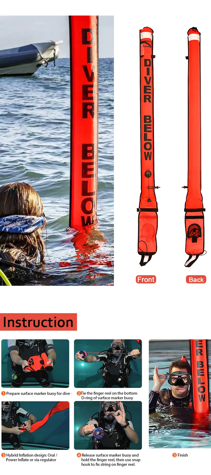 Diving Gear Inflatable Surface Marker Buoy,Safety Sausage With Diving Finger Reel Set Buy