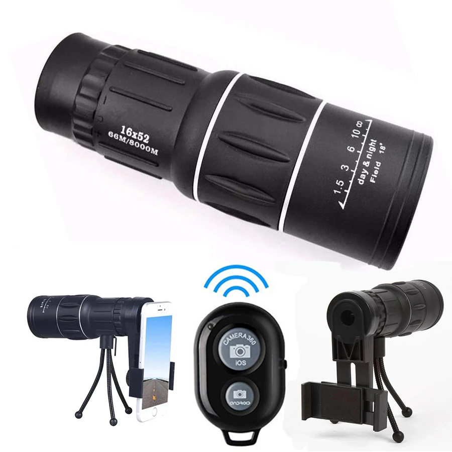 

Amazon Hot Sell 16x52 Cell Phone Telescope Monocular With Tripod