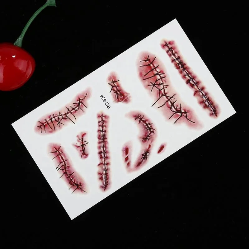 

FY Wounds Realistic Bloodstained Horror Stickers Scratch Scar Tattoos Halloween Scar Tattoo Stickers, Picture color
