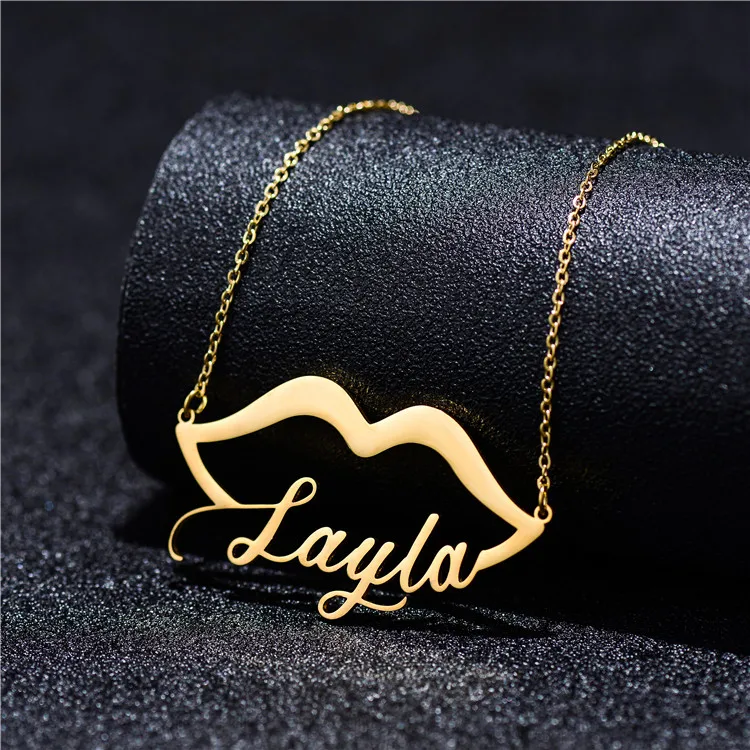 

New Fashion Stainless Steel Custom Cartoon Name Plate Necklace Gold For Women