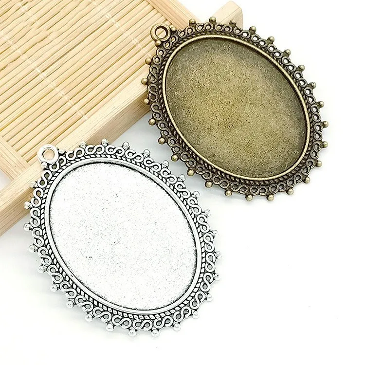 

Antique Silver tone/Antique Bronze Oval S Flower Base Setting Tray Bezel Pendant Charm,fit  Cabochon/Picture/Cameo