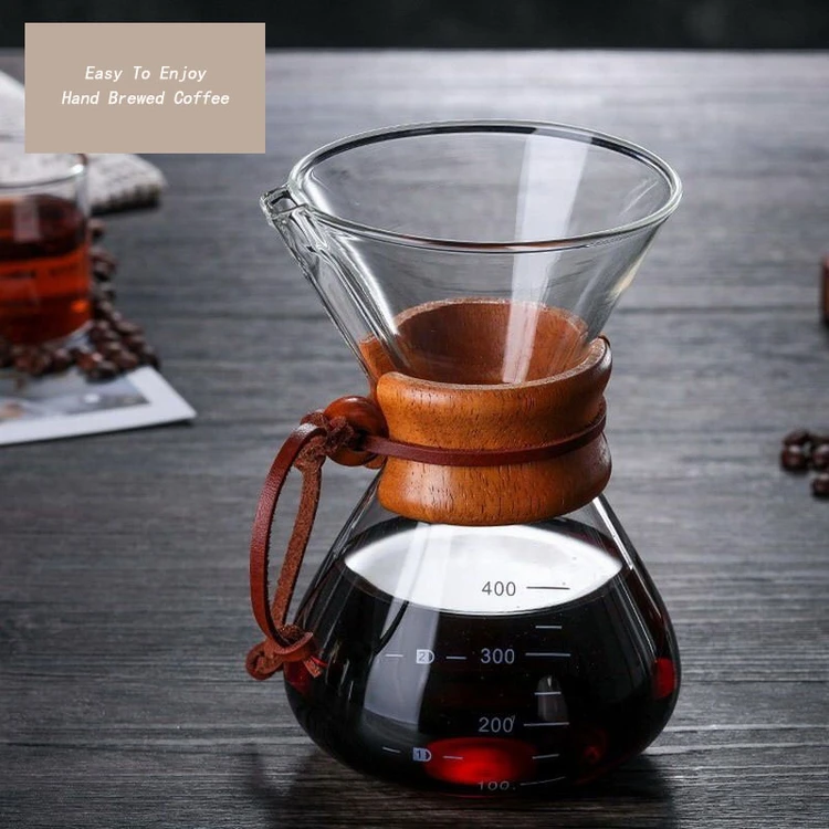 

Professional Production Pour Over Maker 400ml Glass Coffee Pot With Filtration