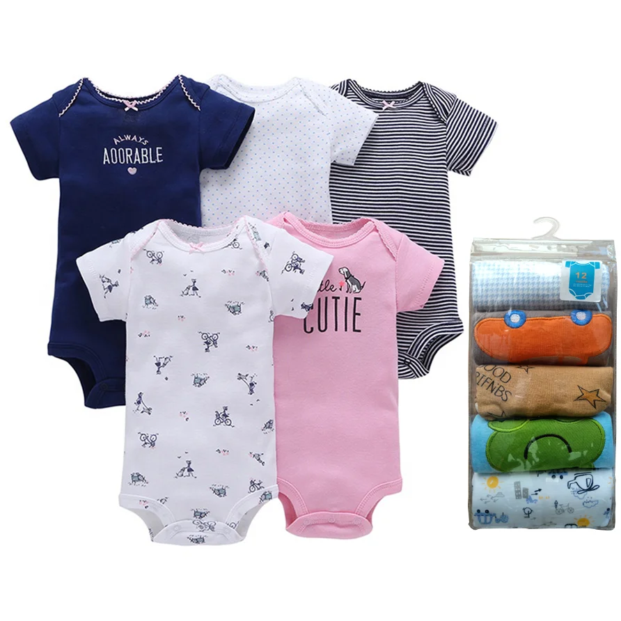 

Toddler Clothing Newborn Cotton 5 Piece Set Cute Print Romper Short Sleeve Baby Boy Romper, Random color