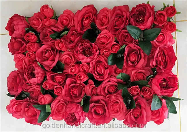 Artificial Silk Red Rose Flower Wall Mat Backdrop